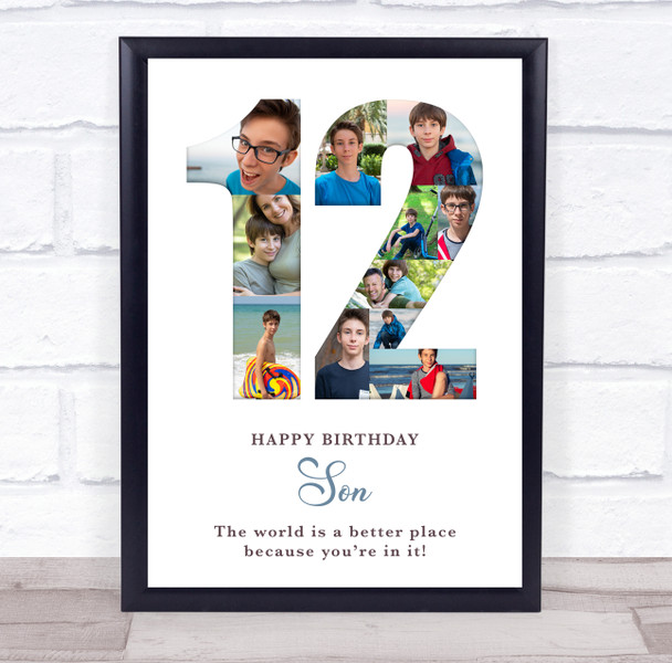 Photo Collage 11-Photo 12th Birthday Gift For Kids Boys White Print Or Canvas Photo Collage 11-Photo 12th Birthday Gift For Kids Boys White Print Or Canvas