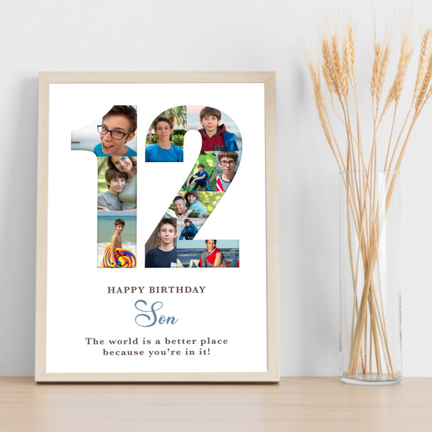 Photo Collage 11-Photo 12th Birthday Gift For Kids Boys White Print Or Canvas Photo Collage 11-Photo 12th Birthday Gift For Kids Boys White Print Or Canvas