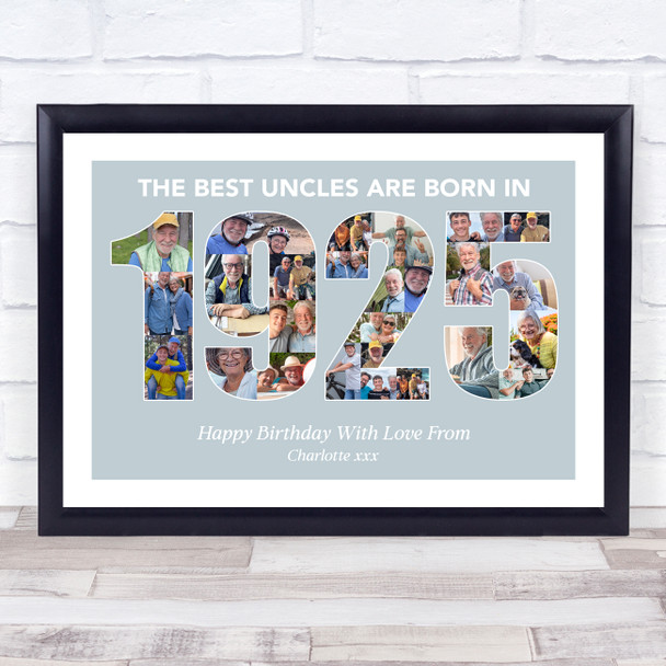 Photo Collage Blue Birthday Gift For Uncle 26-Photo Year 1925 Print Or Canvas