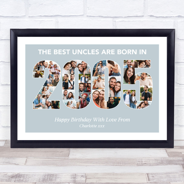 Photo Collage Blue Birthday Gift For Uncle 33-Photo Year 2005 Print Or Canvas