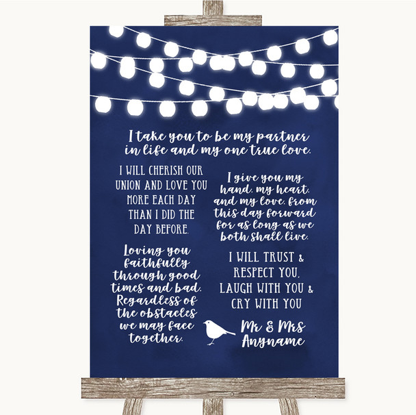 Navy Blue Watercolour Lights Romantic Vows Personalised Wedding Sign