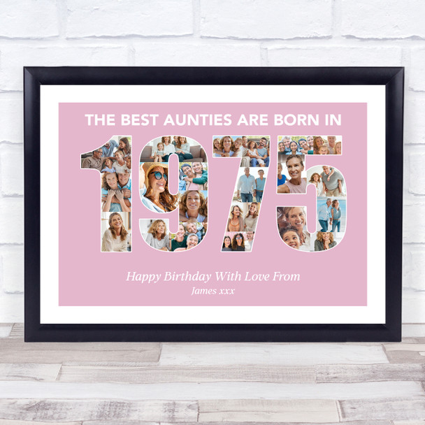 Photo Collage Pink Birthday Gift For Aunty 22-Photo Year 1975 Print Or Canvas