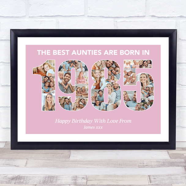 Photo Collage Pink Birthday Gift For Aunty 22-Photo Year 1985 Print Or Canvas