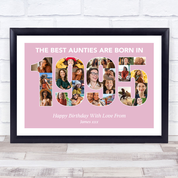 Photo Collage Pink Birthday Gift For Aunty 22-Photo Year 1995 Print Or Canvas