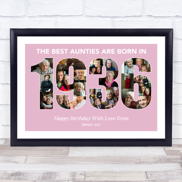 Photo Collage Pink Birthday Gift For Aunty 25-Photo Year 1936 Print Or Canvas