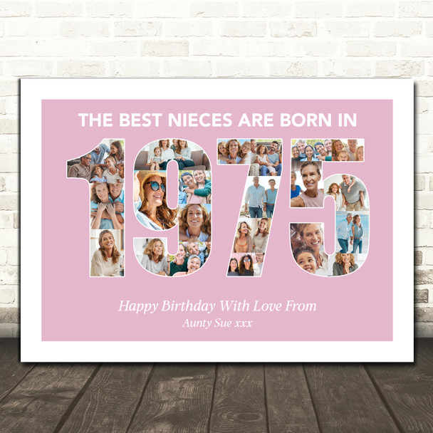 Photo Collage Pink Birthday Gift For Niece 22-Photo Year 1975 Print Or Canvas