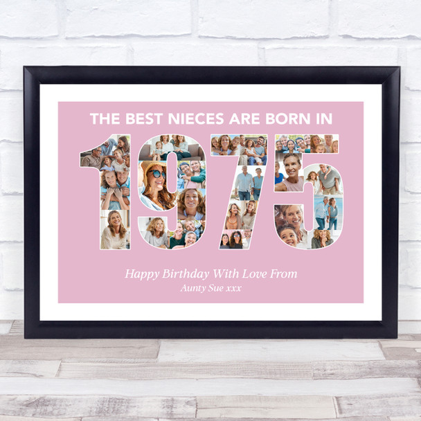 Photo Collage Pink Birthday Gift For Niece 22-Photo Year 1975 Print Or Canvas