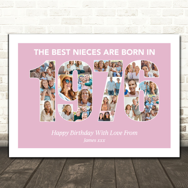 Photo Collage Pink Birthday Gift For Niece 23-Photo Year 1976 Print Or Canvas