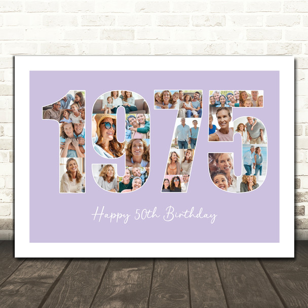 Photo Collage Purple Birthday Gift For Her 21-Photo Year 1975 Print Or Canvas