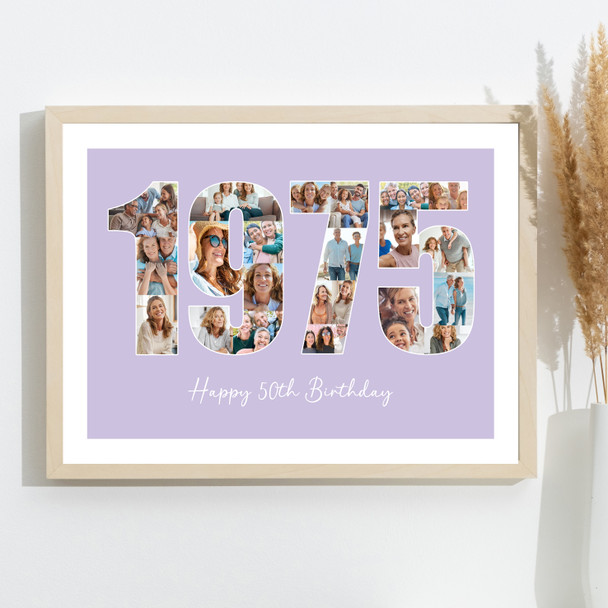 Photo Collage Purple Birthday Gift For Her 21-Photo Year 1975 Print Or Canvas