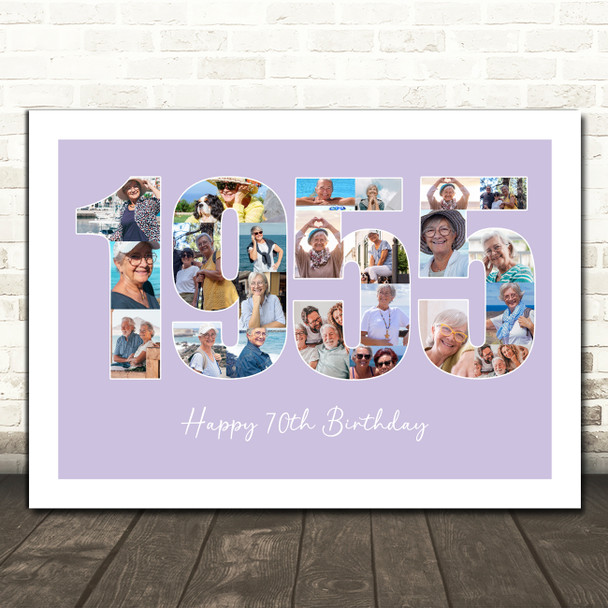 Photo Collage Purple Birthday Gift For Her 23-Photo Year 1955 Print Or Canvas