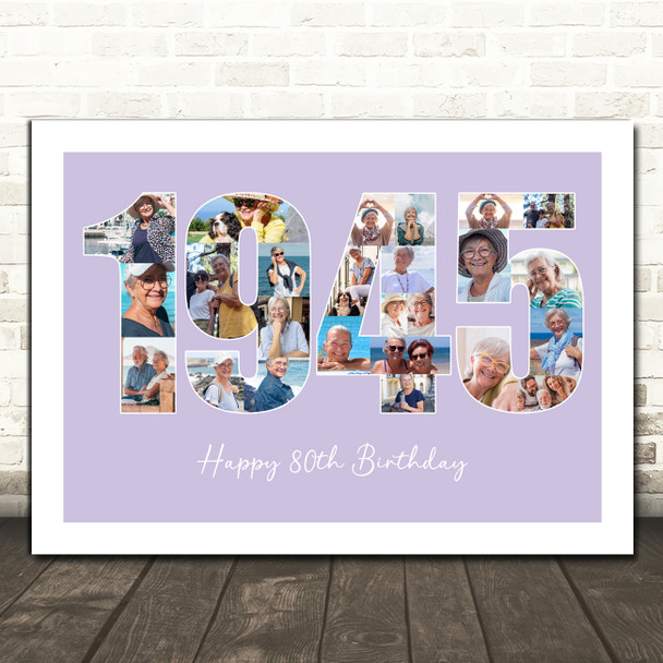 Photo Collage Purple Birthday Gift For Her 25-Photo Year 1945 Print Or Canvas