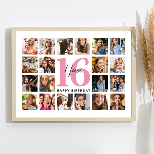Photo Collage 16th Birthday Gift For Niece 20-Photo Landscape Print Or Canvas