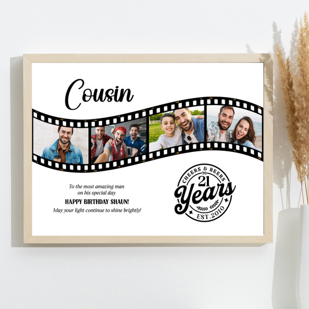 Photo Collage 21st Birthday Gift For Cousin 4-Photo Film Male Print Or Canvas