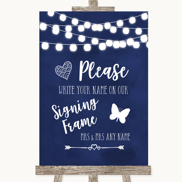 Navy Blue Watercolour Lights Signing Frame Guestbook Personalised Wedding Sign
