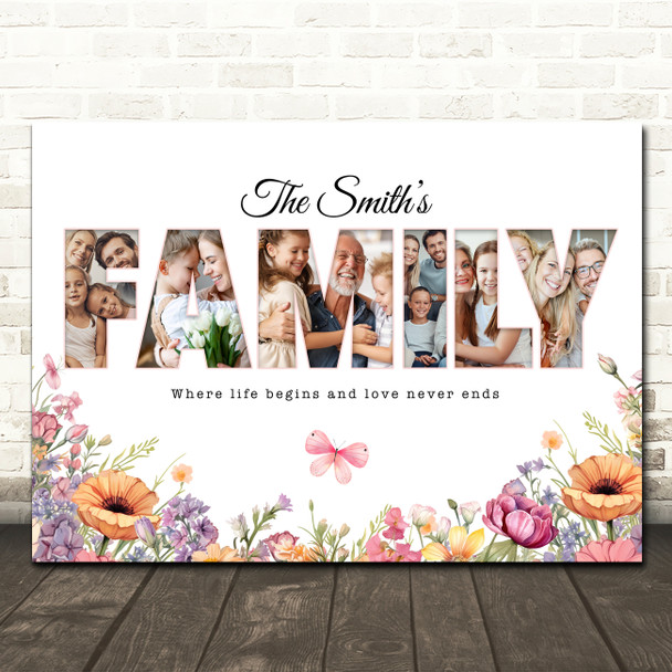 Photo Collage 6-Photo Custom Gift For Family Floral Butterfly Print Or Canvas
