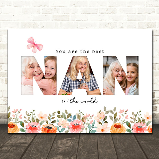 Photo Collage Floral 3-Photo Custom Gift For Nan Any Occasion Print Or Canvas