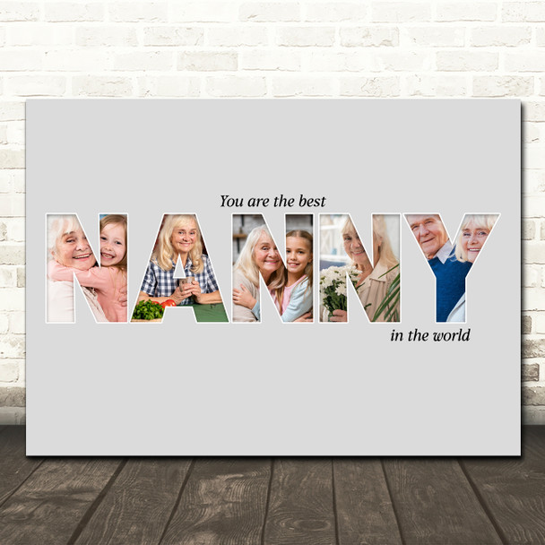 Photo Collage Grey 5-Photo Custom Gift For Nanny Any Occasion Print Or Canvas