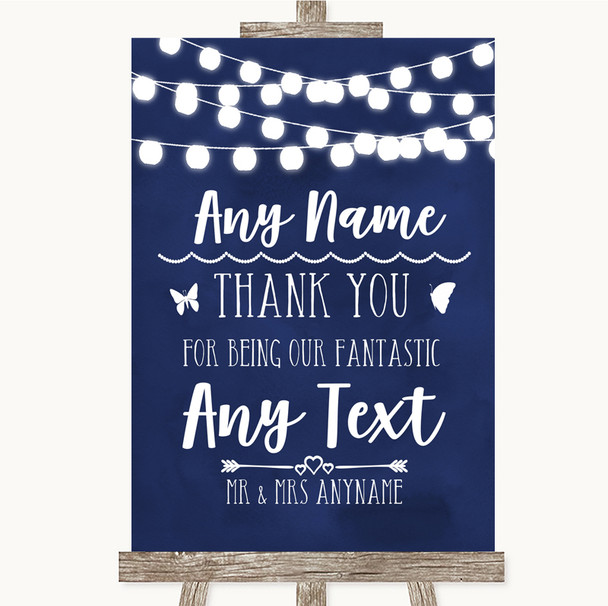 Navy Blue Watercolour Lights Thank You Bridesmaid Page Boy Best Man Wedding Sign