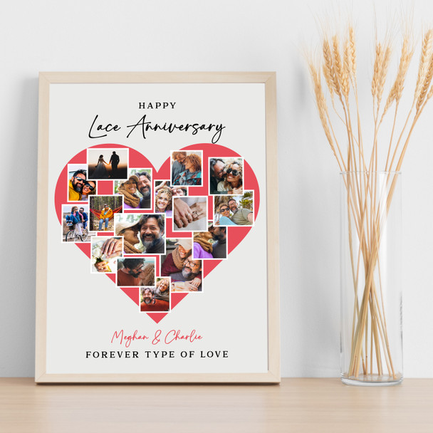 Photo Collage Lace 13th Wedding Anniversary Gift 16-Photo Red Print Or Canvas