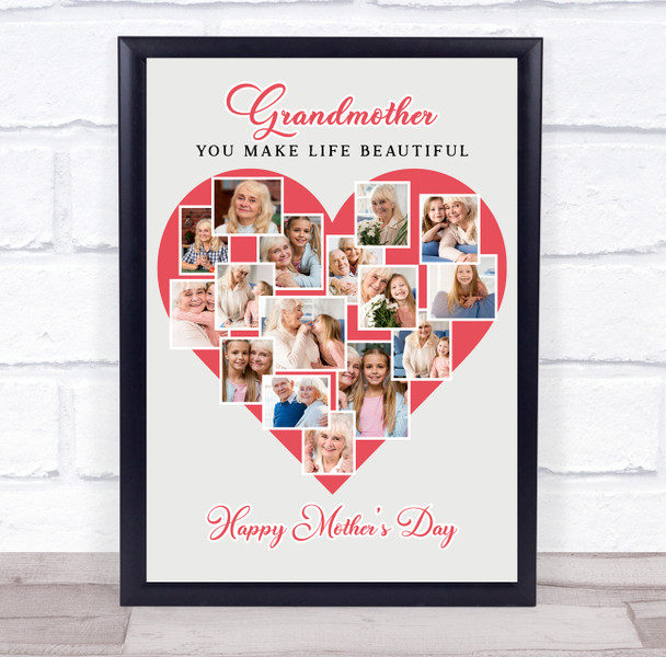 Photo Collage Gift For Grandmother Mother's Day 16-Photo Red Print Or Canvas