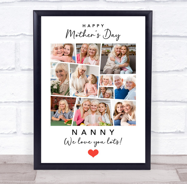 Photo Collage Gift For Nanny Mother's Day 11-Photo Red Heart Print Or Canvas