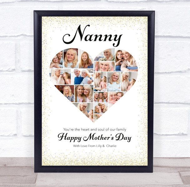 Photo Collage Gift For Nanny Mother's Day 17-Photo Gold Dots Print Or Canvas
