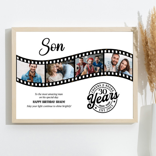 Photo Collage 30th Birthday Gift For Son 4-Photo Camera Film Print Or Canvas