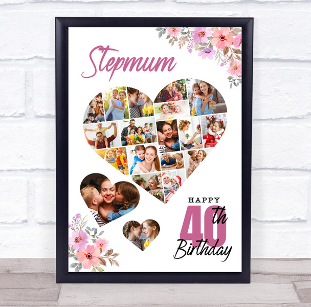 Photo Collage 40th Birthday Gift For Stepmum 19-Photo Floral Print Or Canvas Photo Collage 40th Birthday Gift For Stepmum 19-Photo Floral Print Or Canvas