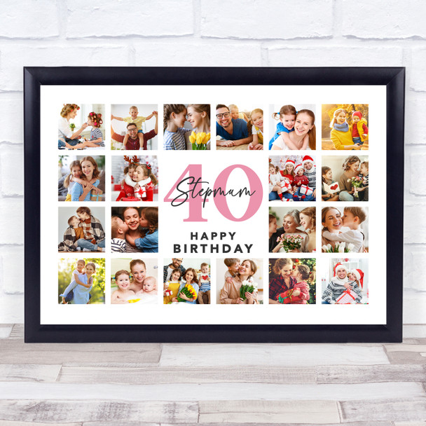 Photo Collage 40th Birthday Custom Gift For Stepmum 20-Photo Print Or Canvas