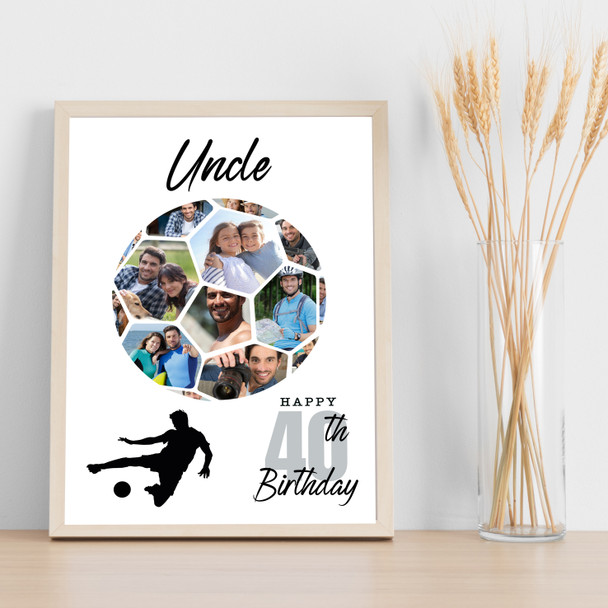 Photo Collage 40th Birthday Gift For Uncle 14-Photo Football Print Or Canvas