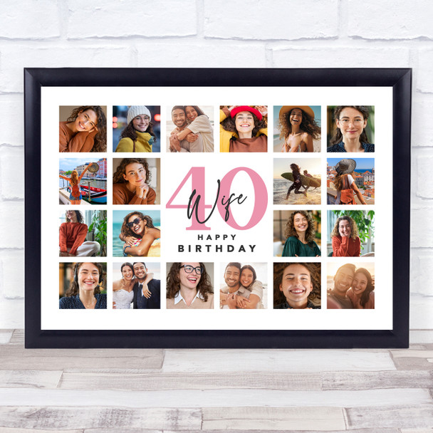 Photo Collage 40th Birthday Gift For Wife 20-Photo Landscape Print Or Canvas