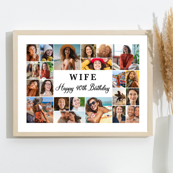 Photo Collage 40th Birthday Gift For Wife 22-Photo Landscape Print Or Canvas