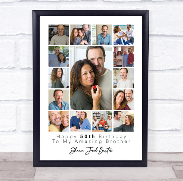 Photo Collage 50th Birthday Custom Gift For Brother 15-Photo Print Or Canvas