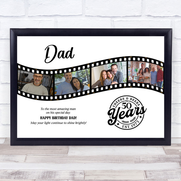 Photo Collage 50th Birthday Gift For Dad 4-Photo Camera Film Print Or Canvas