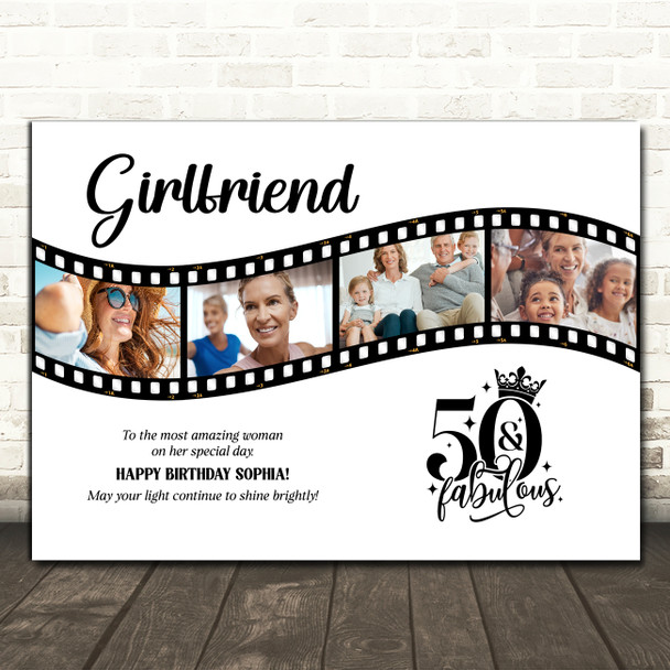 Photo Collage 50th Birthday Gift For Girlfriend 4-Photo Film Print Or Canvas