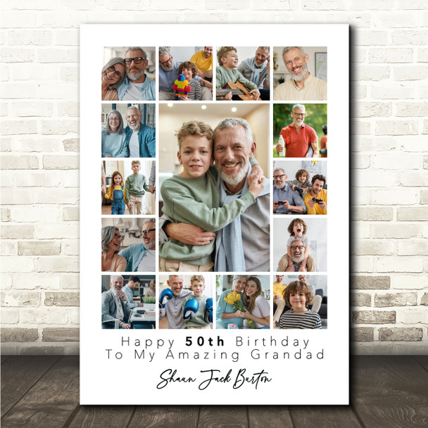 Photo Collage 50th Birthday Custom Gift For Grandad 15-Photo Print Or Canvas
