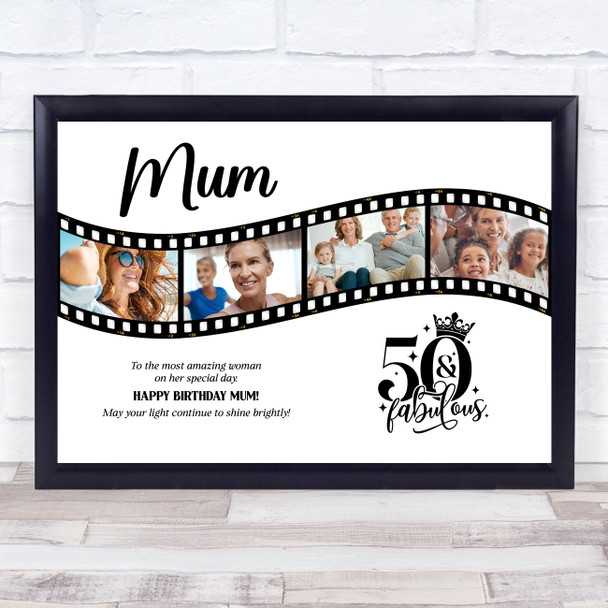Photo Collage 50th Birthday Gift For Mum 4-Photo Camera Film Print Or Canvas