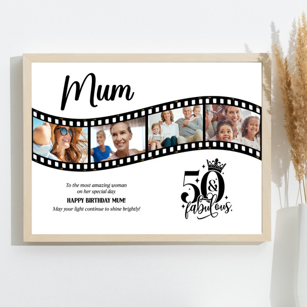 Photo Collage 50th Birthday Gift For Mum 4-Photo Camera Film Print Or Canvas