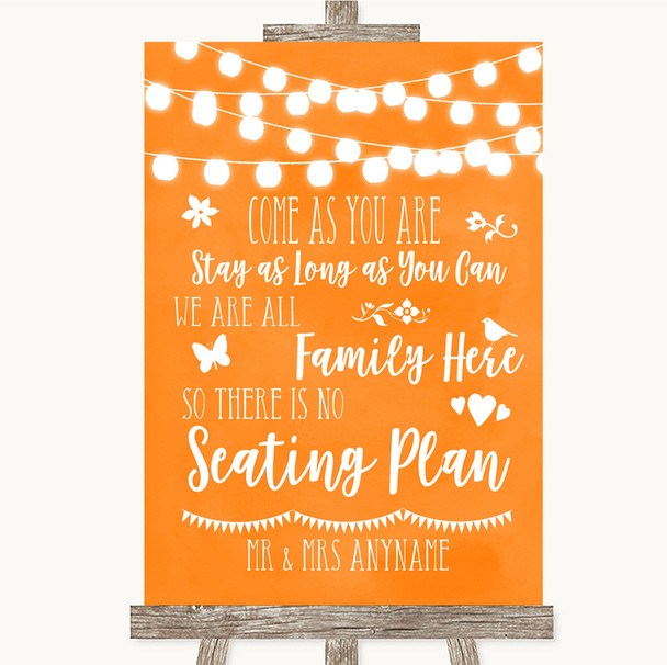 Orange Watercolour Lights All Family No Seating Plan Personalised Wedding Sign