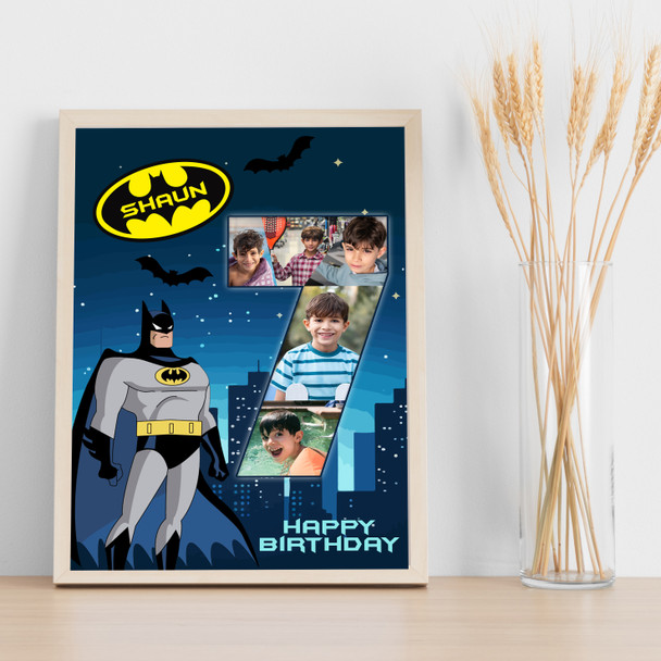 Photo Collage 5-Photo 7th Birthday Gift For Kids Boys Batman Print Or Canvas