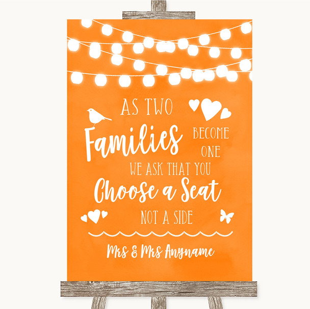 Orange Watercolour Lights As Families Become One Seating Plan Wedding Sign