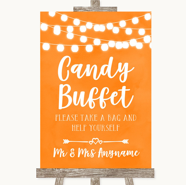 Orange Watercolour Lights Candy Buffet Personalised Wedding Sign