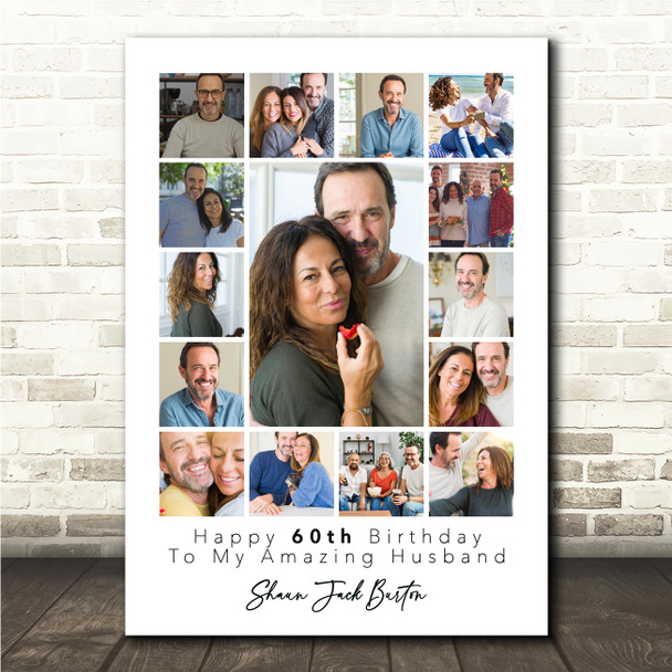 Photo Collage 60th Birthday Custom Gift For Husband 15-Photo Print Or Canvas