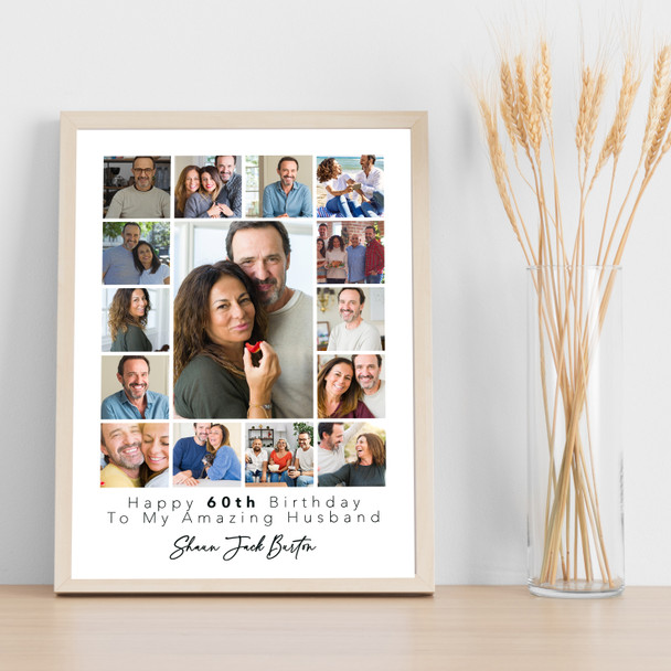 Photo Collage 60th Birthday Custom Gift For Husband 15-Photo Print Or Canvas