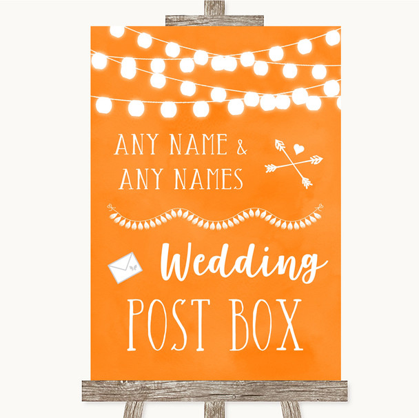 Orange Watercolour Lights Card Post Box Personalised Wedding Sign