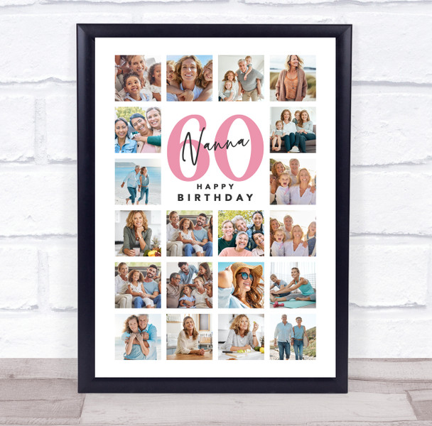 Photo Collage 60th Birthday Gift For Nanna 20-Photo Portrait Print Or Canvas