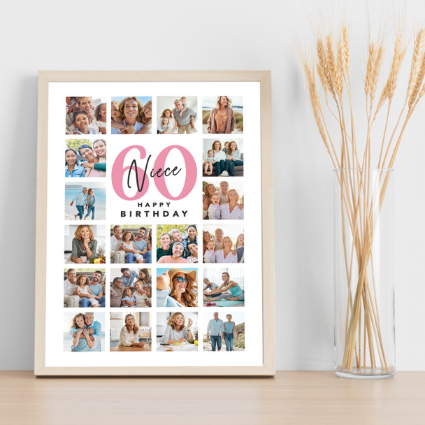 Photo Collage 60th Birthday Gift For Niece 20-Photo Portrait Print Or Canvas