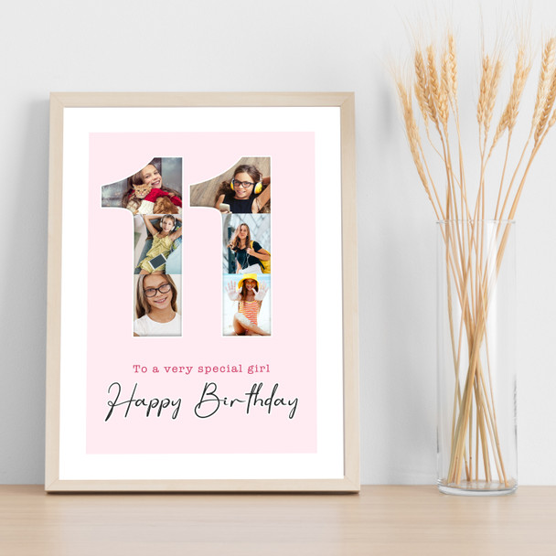 Photo Collage 6-Photo 11th Birthday Gift For Girls Kids Pink Print Or Canvas
