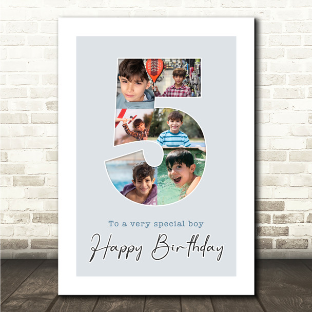 Photo Collage 6-Photo 5th Birthday Custom Gift For Boys Blue Print Or Canvas